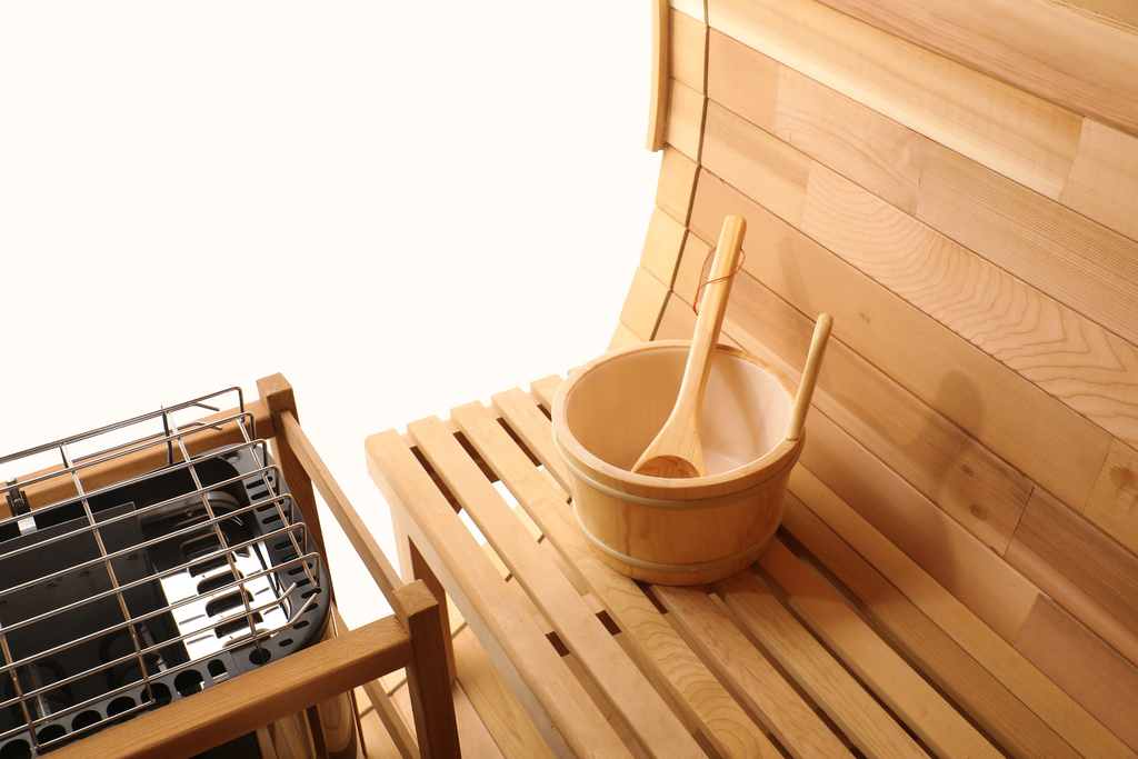 Blisspod Prague 4-6 Person Outdoor Barrel Steam Sauna — Canadian Red Cedar with Full Glass Back