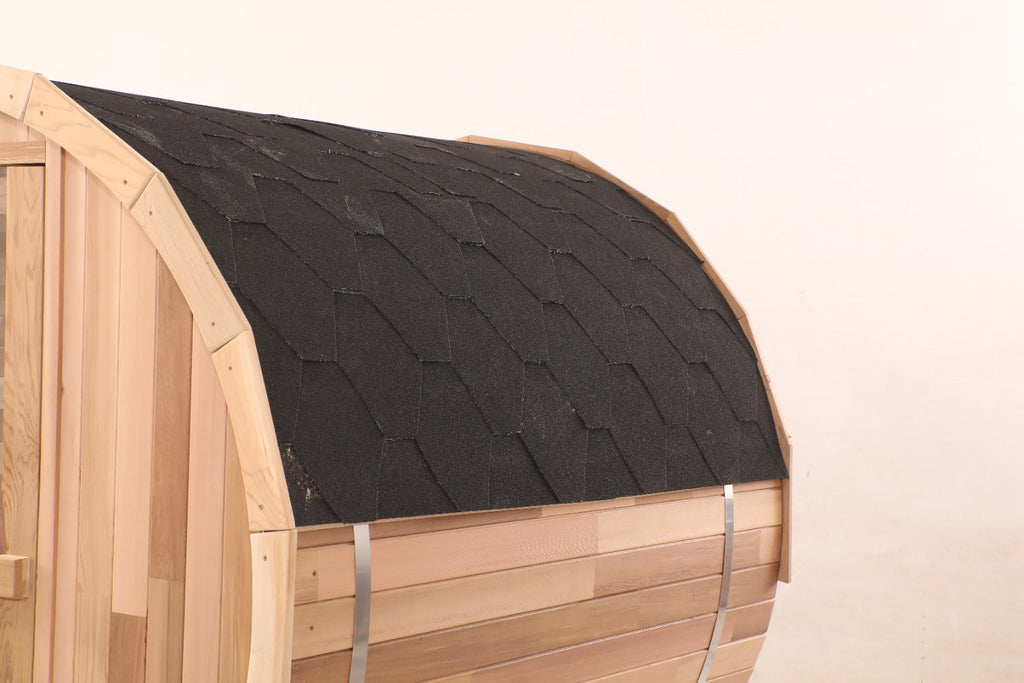 Blisspod Prague 4-6 Person Outdoor Barrel Steam Sauna — Canadian Red Cedar with Full Glass Back