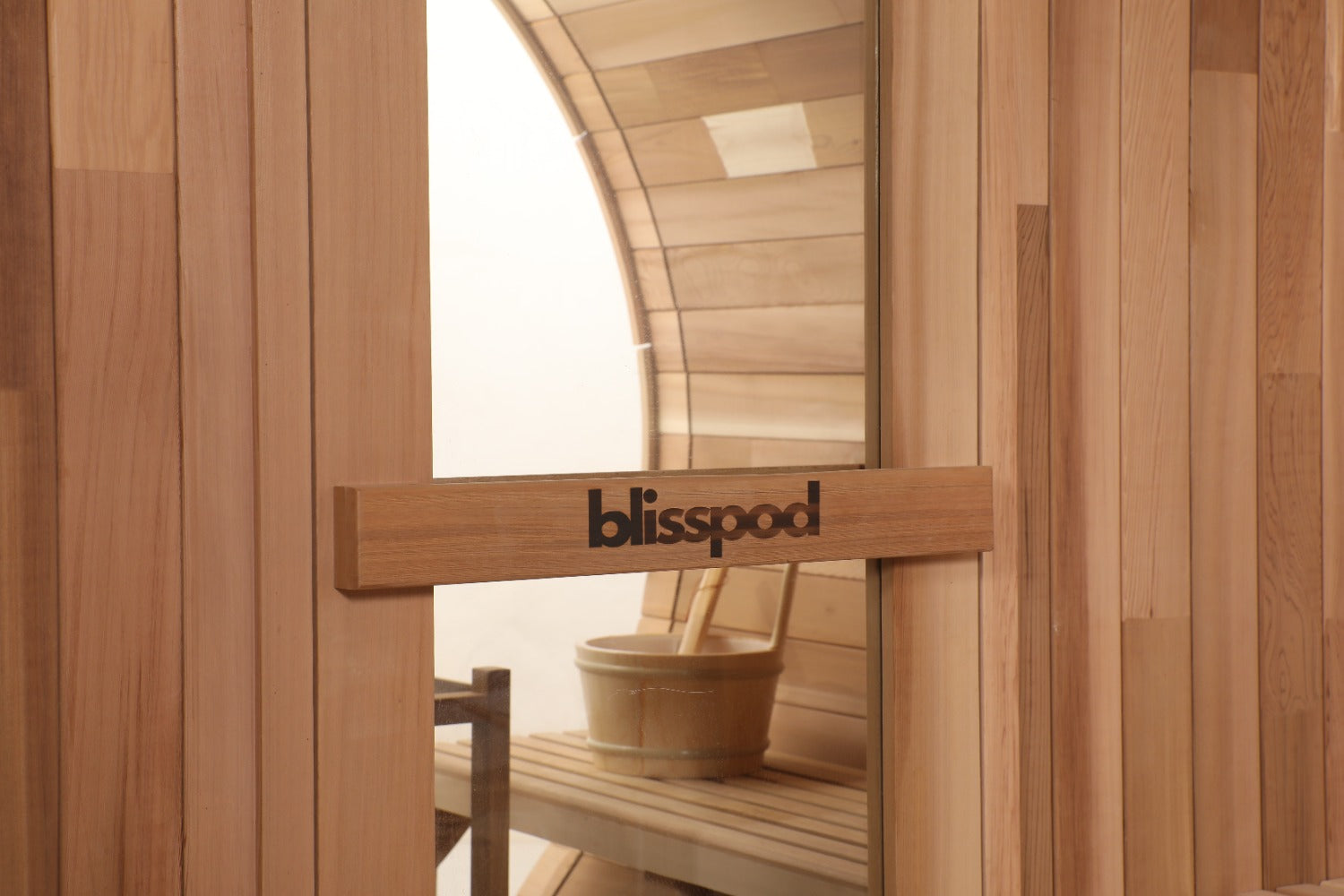 Blisspod Prague 4-6 Person Outdoor Barrel Steam Sauna — Canadian Red Cedar with Full Glass Back