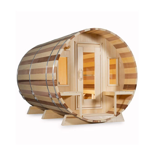 Dundalk Leisurecraft 6-Person Canadian Timber Tranquility Barrel Sauna With Front Porch